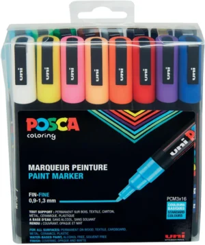 Etui van 16 Posca PC-3M paintmarkers met 1,5 mm punt in geassorteerde kleuren
