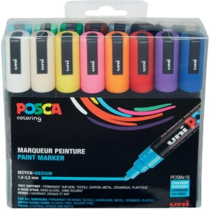 Etui van 16 Posca PC-5M paintmarkers in geassorteerde kleuren