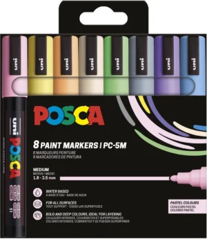 Etui van acht Uni POSCA PC-5M paintmarkers in pastelkleuren
