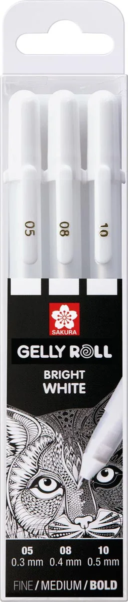 Sakura roller Gelly Roll basic white 3 stuks, 05/08/10# — tekenpennen en -inkt