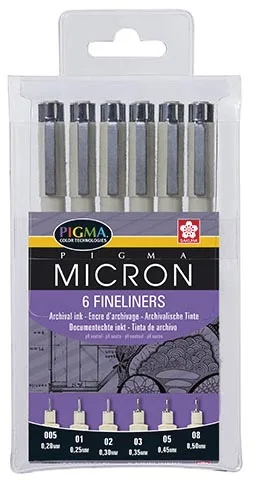 Sakura Fineliner Pigma, zwart, 6 stuks — school- en tekenfineliners