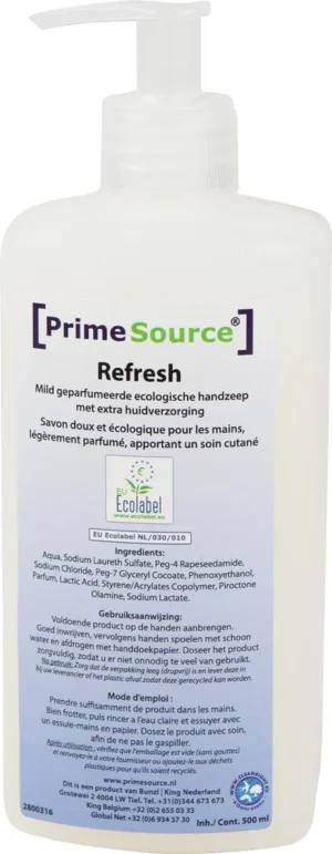 Fles Primesource handzeep Refresh Eco van 500 ml met pompje