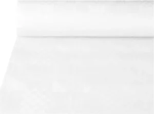 Rol witte Papstar tafelkleden van papier met damastprint, 1,2 meter breed