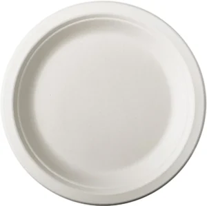 Bord pure, rond, wit, diameter 18 cm, uit suikerriet, pak van 50 stuks — cateringtoebehoren