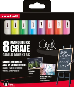 Uni-ball krijtmarker, ronde punt 1,8 - 2,5 mm, etui van 8 stuks, assorti — krijtstiften/windowmarker