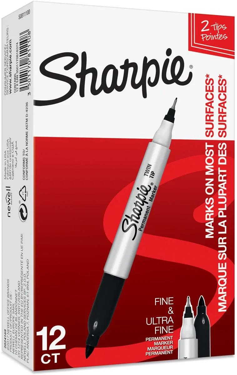 Sharpie permanente marker, twin tip, zwart — permanent markers