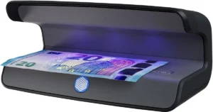 Zwarte Safescan 75 valsgelddetector met UV- en witlichtdetectie