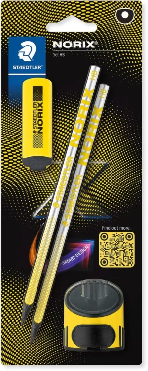 Staedtler Norix grafietpotlood, HB, met slijper en gom, geel, blister van 2 stuks
