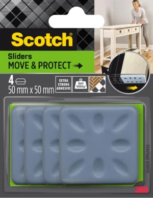 Scotch Move & Protect glijders, grijs, Ft. 50 mm x 50 mm, blister van 4 stuks — veiligheidstoebehoren