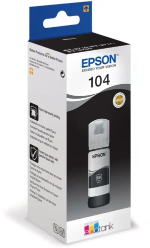 Zwarte Epson inktfles 104 met artikelnummer C13T00P140
