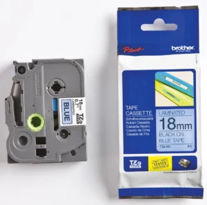 Brother TZe tape voor P-Touch 18 mm, zwart op blauw — tapes en etiketten