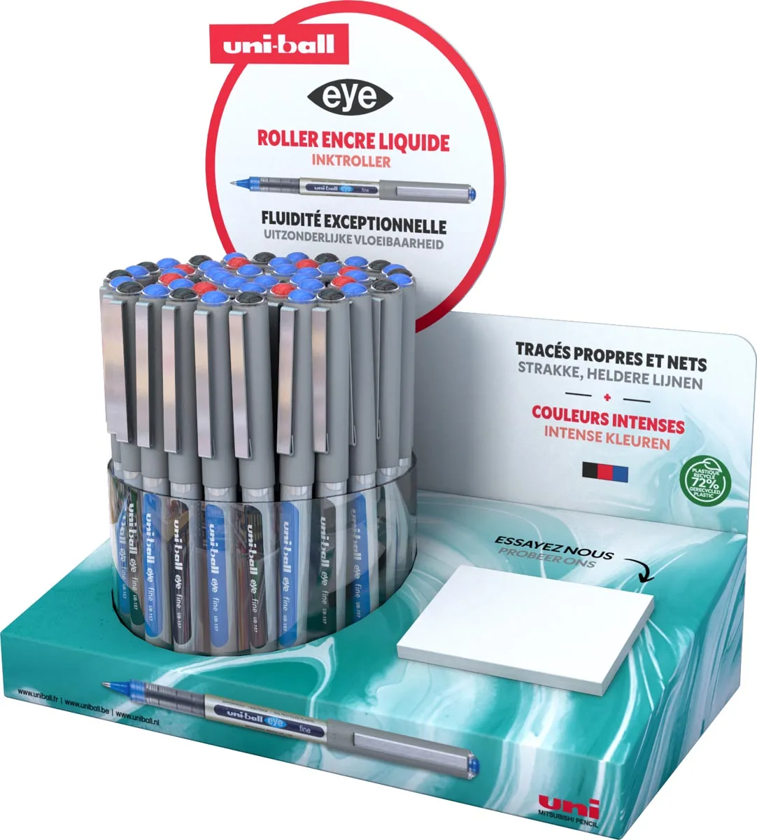 Uni-ball Eye Fine roller Eco, schrijfbreedte 0,5 mm, assorti, display van 48 stuks — liquid-ink rollers