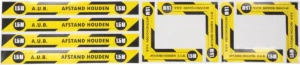 Sticker set afzetting werkplek, tekst: a.u.b. 1,5 m afstand houden — signalisatie