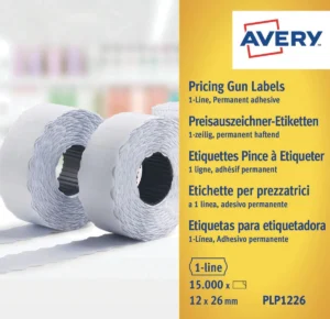 Avery YPLP1226 etiketten voor prijstang permanent, ft 12 x 26 mm, 15 000 etiketten, geel — etiketten voor commerciële doeleinden